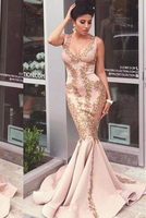 Bridelily Pink LaceAppliques Mermaid Sleeveless Prom Dresses