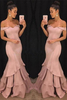 Bridelily Pink OfftheShoulder Mermaid Prom Dresses 2019 Tiered Simple Evening Gowns SK0118GA0