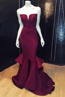 Bridelily Popular Burgundy Mermaid Long Evening Dress Sexy Simple Cheap Notched Slit Prom Gown CJ0397