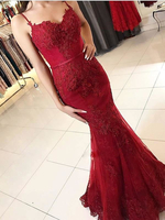 Bridelily Red Lace Appliques Prom Dress 2020 Mermaid Formal Dress
