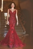 Bridelily Red Sexy Crystal Mermaid Evening Dress Vintage Spaghetti Strap Tulle Long Formal Occasion Dress