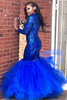 Bridelily RoyalBlue Mermaid Prom Dress Long Sleeve Sequins Party Gowns BK0