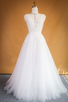 Bridelily Ruffle Applqiues Tulle Aline Wedding Dress