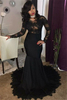 Bridelily Sexy Black Lace Tulle Prom Dresses Mermaid Long Sleeve Cheap Evening Gown 2019 FB0277