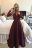 Bridelily Sexy Burgundy LongSleeves Lace ALine Beadings Prom Dress
