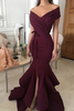 Bridelily Sexy Burgundy Mermaid Prom Dresses OfftheShoulder Side Slit Evening Dresses