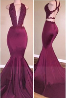 Bridelily Sexy DeepVNeck Beading CrossBack Mermaid Prom Dresses