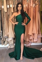 Bridelily Sexy Mermaid OneShoulder FrontSplit SweepTrain Prom Dress