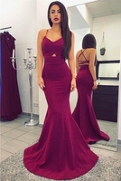 Bridelily Sexy Mermaid Prom Dresses Criss Cross Straps Long Evening Dresses Sweep Train