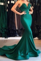 Bridelily Sexy Mermaid Strapless Green Prom Dresses 2019 Mermaid Simple Evening Gowns