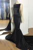 Bridelily Sexy OpenBack Black Mermaid Long CourtTrain Cheap Evening Dress