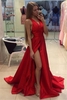 Bridelily Sexy Side Slit Prom Dresses Cheap Vneck Stretch Satin 2019 Evening Gowns CE0015
