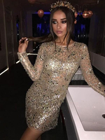 Bridelily Sheath Long Sleeves Scoop Sequins With Beading ShortMini Dresses