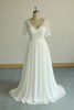 Bridelily Short Sleeve Vneck Lace Chiffon Wedding Dress