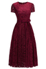 Bridelily Short Sleeves Seath Red Lace Dresses with Ribbon Bow