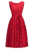 Bridelily Simple Aline Red Lace Dresses with Ribbon Bow