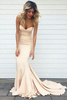 Bridelily Simple Nude Mermaid SweetheartNeck Sleeveless Long Prom Dresses