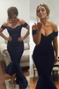 Bridelily Simple Off Shoulder Mermaid Long Formal Occasion Dress Sexy Cheap Trumpet Plus Size Evening Dress