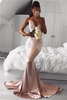 Bridelily Spaghetti Straps Vneck Pink Prom Dresses Lace Mermaid 2019 Cheap Formal Evening Gown FB02019AN0