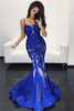 Bridelily Spaghetti Vneck Floorlength Lace Appliques Mermaid Prom Dresses