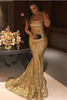 Bridelily Sparkle Gold Sequins Mermaid Evening Gowns Cheap Sexy Strapless Prom Dresses 2019 FB0164