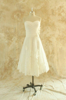 Bridelily Strapless Lace Chiffon Aline Mini Wedding Dress