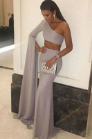 Bridelily Stunning TwoPieces OneShoulder Mermaid FloorLength Prom Dress