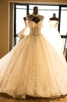 Bridelily Vintage High Neck Laceup Tulle Wedding Dress