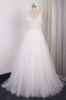 Bridelily Vneck Appliques Tulle Aline Wedding Dress