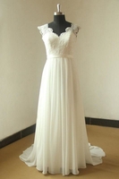 Bridelily Vneck Lace Chiffon Floor Length Wedding Dress