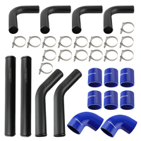 Universal 2.5 63mm Aluminum Intercooler Pipe Tube Kit+Blue HoseClamps