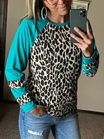 Anniecloth Long Sleeve 1 Green Women T-Shirts & Tees Crew Neck Cotton-Blend Vintage Casual Color-Block T-Shirts & Tees