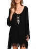 Aws.anniecloth Casual Dresses Long Sleeve Daily A-Line Crew Neck Paneled Casual Dresses