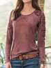 Aws.anniecloth Long Sleeve 1 Blue Green Gray Wine Red Women Tops Casual Cotton Crew Neck Casual Tops