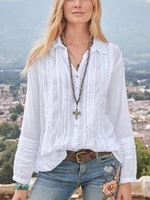 aws.anniecloth Long Sleeve 1 White Red Blue Yellow Women Tops Casual Cotton-Blend Office & Career Tops