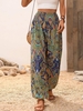 Boho Ethnic All Season Polyester Micro-Elasticity Loose Long Vacation NA Pants for Women