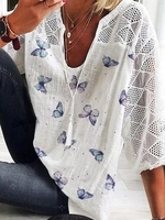Butterfly Bamboo Casual Crew Neck Blouses