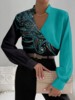 Casual Abstract Spring/Fall Polyester Natural Micro-Elasticity Long Sleeve H-Line Regular Blouses for Women