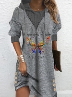 Casual Animal Spring Polyester Micro-Elasticity Regular Fit Midi Long sleeve Regular Dresses for Women