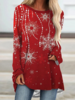 Casual Autumn Snowflake Polyester Christmas Crew Neck Mid-long Regular Medium Elasticity T-shirt for Women