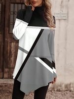 Casual Color Block Spring/Fall Natural No Elasticity Loose Long Sleeve A-Line Regular T-shirts for Women