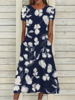 Casual Crew Neck Loosen Floral Maxi Dresses