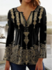 Casual Ethnic Autumn Micro-Elasticity Loose Long sleeve Regular A-Line Regular T-shirt for Women