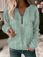 Casual Floral Spring/Fall Polyester Daily Long Sleeve Regular H-Line Medium Elasticity Sweatshirts for Women