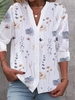 Casual Floral Spring/Fall Polyester V neck Buttoned Micro-Elasticity Long Sleeve H-Line Blouses for Women