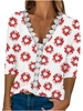 Casual Floral Spring/Fall V neck Micro-Elasticity Daily Loose Long Sleeve H-Line Shirts for Women