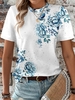 Casual Floral Summer Daily Loose Short Sleeve Cotton-Blend H-Line Regular T-shirts for Women