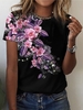 Casual Floral Summer Daily Loose Short Sleeve Cotton-Blend H-Line Regular T-shirts for Women
