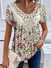 Casual Floral Summer Loose Jersey Short Sleeve Crew Neck X-Line Medium Elasticity Shirts for Women