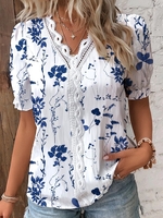 Casual Floral Summer Micro-Elasticity Daily Short sleeve Regular H-Line Regular Shirts for Women
